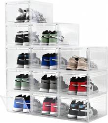 Large Shoe Boxes Clear Plastic Stackable,Drop Front Shoe Box With Clear Door, Shoe Containers For Sneaker Display,Fit Up To US Size12 (Clear, 10 Pack) - Clear - View 10