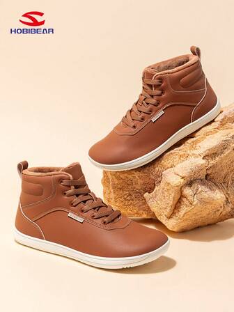 HOBIBEAR Men's Fashion Snow Boots, Thermal Lined Wider Mid-Top Barefoot Shoes, Minimalist Outdoor Sports Boots For Winter