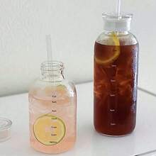 1pc Glass Water Bottle With 2 Lids, Removable Tea Strainer, Leak-Proof Seal Cap, Reusable, Easy To Clean, Portable Travel Coffee Cup, Suitable For Office Use/Travel, Birthday Gift/Mid-Autumn Festival Gift/Spring & Autumn Beverage Holder