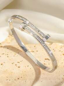 1pc Stainless Steel Fashionable, Minimalist, Versatile, Luxury Rhinestone Waist Bracelet, Creative Gift Jewelry For Women