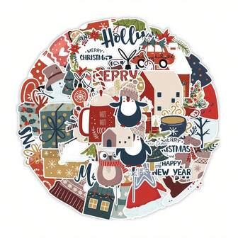 50 件圣诞贴纸卡通贴纸涂鸦乙烯基卡通涂鸦贴纸适用于笔记本电脑手提箱吉他汽车电脑贴纸