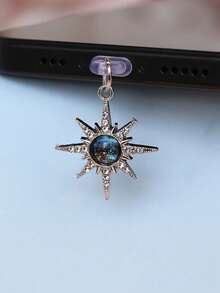 Mặt dây chuyền điện thoại chống bụi đính đá lấp lánh hình hành tinh xanh, mặt trăng và ngôi sao, phụ kiện trang trí, phù hợp với cổng Type-C, quà tặng trang trí mặt dây chuyền chống bụi - Nhiều màu - Xem 4