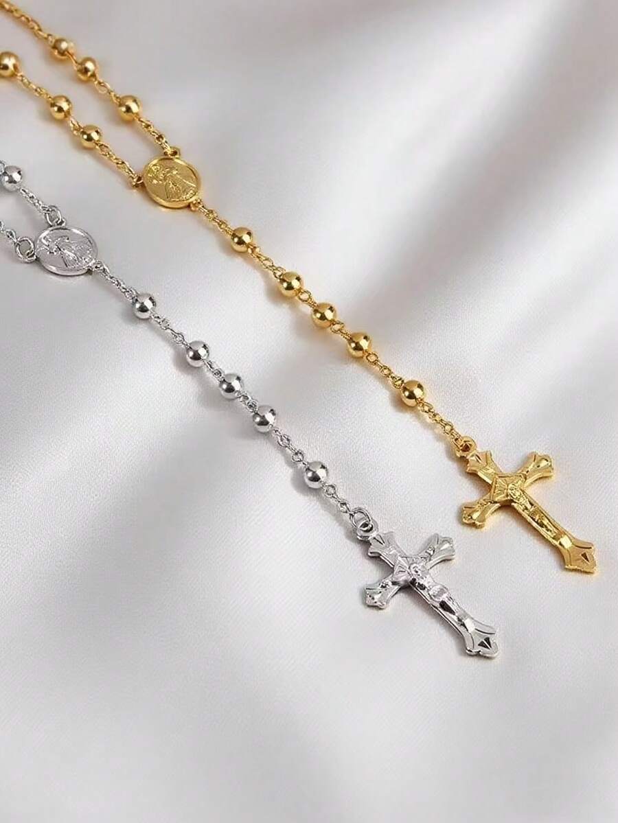 1 pieza Collar en Y con colgante de cruz y redondo, estilo bohemio elegante y vintage, adecuado para hombres y mujeres, para fiesta, vacaciones y uso diario