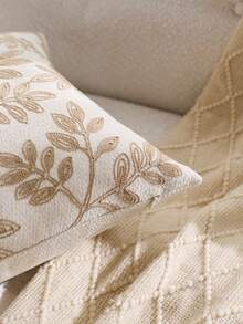 1 件米色叶子刺绣装饰抱枕套，适合室内装饰，四季皆宜，不含枕芯 - 米色 - 查看 9