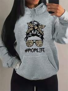 Envío Local - Sudadera con Capucha Cómoda y de Moda para Mujeres, Sudadera de Manga Larga, Sudadera Beige de Moda para Mujeres con Patrón de Leopardo y Patrón de Gafas de Moda - Sudadera Casual Suelta de Fibra de Poliéster con Cordón #   Patrón OmLife, Adecuado para Todas las Estaciones - gris - Ver 6