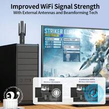 VAORLO 二合一无线网卡，支持 WiFi 6、USB、蓝牙 5.4 双频 (2.4G+5G)，配备 4 根天线，900Mbps 802.11AX 桌面无线网卡，适用于 Windows 10/11，支持 MU-MIMO 多设备连接 - 黑色 - 查看 5
