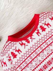 2件套男童圣诞印花圆领上衣+休闲裤套装 - 紅白色 - 查看 6