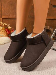 1 Pair Women's Solid Color Casual Thermal Lined Outdoor Snow Boots, Warm For Winter,Fur Boots - Coffee Brown - View 5