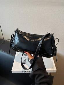 Vintage Ribbon Bow Decor Exposed Strap Red Leopard Print Shoulder Armpit Baguette Bag,  Detachable Strap Underarm Crossbody Bag, OutingsSuitable For Dating,Outings,Street, Party.Perfect Valentine's Day Gift For Her, Best Valentine's Gift Choice Ever .Can Be Used As Thanksgiving, Halloween,Christmas Gift. - 彩色 - 查看 6