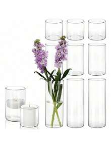 1 套玻璃圆柱花瓶，透明花瓶，防风烛台，适用于餐桌装饰、婚礼家居装饰、Rama 装饰礼品、生日毕业典礼、房间装饰等。 - 無色 - 查看 5