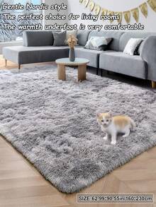 1 tấm thảm lông xù dài mềm mại, thoải mái, họa tiết nhuộm tie-dye sáng tạo, trang trí theo phong cách Bắc Âu tối giản hiện đại cho phòng khách và phòng ngủ, trang trí nhà màu kem ấm áp, quà tặng theo mùa thu/đông, thảm trang trí Giáng sinh/Halloween/Ngày lễ tình nhân mềm mại, thảm dễ chăm sóc cho phòng khách, ghế sofa, thảm đầu giường - Nhuộm tie-dye màu xám nhạt - Xem 3