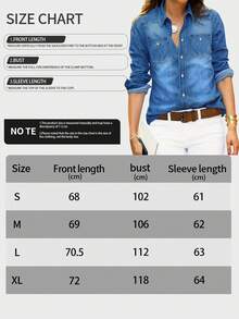 Women's Spring Long Sleeved Denim Shirt With Button Down Shirt, Business Casual Top - 黑色 - 查看 7
