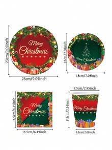 16pcs Christmas Paper Tray Disposable Tableware Set, Including Paper Tray, Dessert Tray, Napkin, Paper Cup, Christmas Tree Bell Tableware Tray Merry Christmas Printed Dessert Tray Suitable For Christmas Table Items - Multicolor - View 2