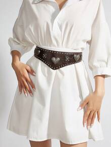 1 件女士西式铆钉装饰复古别致腰带，百搭搭配上衣 - 咖啡 - 查看 5