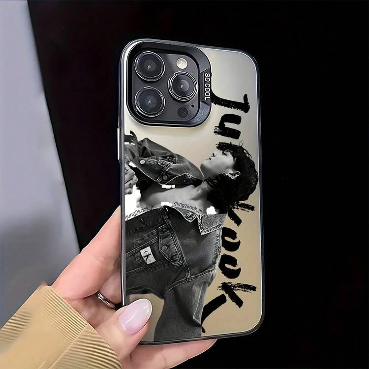 Estuche Creativo de, Cantante Coreano a para 16, 15, 14, 13, 12, 11 Pro, X, XR, XS, 8, Plus - Cubierta Anticaída con Fondo Mate - Negro - Añade 5