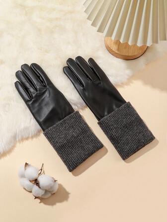 1 Pair Women's Winter Warm Fashion PU Leather Gloves, Thermal Lined, Windproof, Waterproof, Touchscreen Gloves For Casual Outdoor