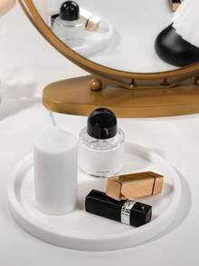 圆形梳妆台托盘，10.6 英寸浴室梳妆台硅胶托盘厨房水槽托盘，台面整理托盘，用于香水毛巾梳妆台珠宝蜡烛咖啡桌装饰托盘，大理石白 - 彩色 - 查看 8