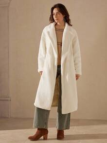 Wildy Lapel Neck Drop Shoulder Teddy Coat For Winter