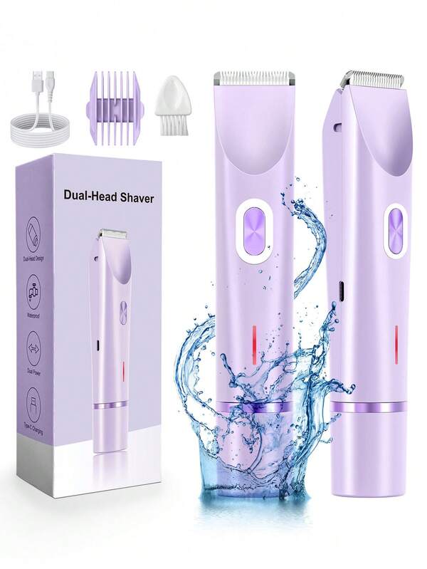 Women Bikini Trimmer, Dual-Head Hair Trimmer For Women,2-In-1 Bikini Shaver With Ceramic Blade Heads & Type-C Charging Port, Electric Razors For Women Pubic Hair,Underarms,Legs,Arms,Face