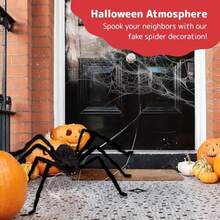 PREXTEX Halloween Spider With Light Up Eyes LED Lights Decorations 4 Ft Hairy Spider Prop With Giant LED Red Eyes Halloween Decor For Indoor Outdoor Golf Cart Wall Door Hanger