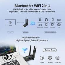 VAORLO 二合一无线网卡，支持 WiFi 6、USB、蓝牙 5.4 双频 (2.4G+5G)，配备 4 根天线，900Mbps 802.11AX 桌面无线网卡，适用于 Windows 10/11，支持 MU-MIMO 多设备连接 - 黑色 - 查看 4