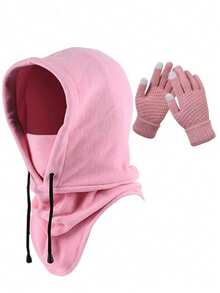 2pcs Elegant Multifunctional Double-Layer Wool Drawstring Balaclava, Windproof Warm Ski Face Mask, Solid Color Neck Gaiter, Suitable For Outdoor Cycling, Fishing, Running, Sports, Hiking And Daily Wear, Unisex Christmas Gift (Drawstring Color And Buckle Style Color Sent Randomly)