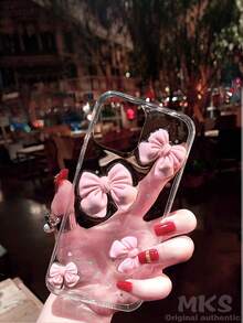 1 件全新闪亮蝴蝶结亚克力二合一手机壳，3D 蝴蝶结手机壳，适用于 11 12 13 14 15 16 Pro Max，节日礼物，女生礼物 Galaxy S23S24S25uS25 Edge 防水防震防摔防刮 - 粉色 - 查看 8