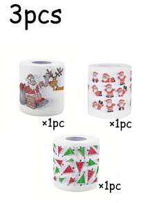 3/1 szt. rolki papieru toaletowego z nadrukiem świątecznym – biały papier, dekoracyjny wystrój domu z motywem Świętego Mikołaja, świąteczny prezent do kawiarni restauracyjnej