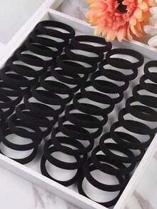 100 buc elastice negre fără sudură pentru coadă de cal, accesorii de păr durabile și simple pentru zi cu zi pentru fete, accesorii elegante și fără deteriorări pentru păr