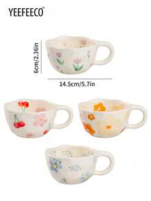 yeefeeco 1 件陶瓷咖啡杯，早餐杯，带花朵图案的咖啡杯，适用于酒店办公室家居 - Coffee Cup - 查看 7
