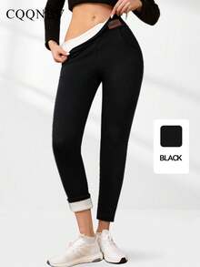CQQNBV Women's Sherpa Lined High Waist Jogger Pants – Warm Fleece Winter Leggings With Elastic Waist & Butt Lifting, Soft Stretch For Gym, Yoga & Casual Wear - 黑色 - 查看 4