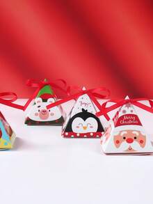 12 pièces Boîte à bonbons triangulaire de Noël, 6 styles de boîte à bonbons en papier de dessin animé avec ruban, boîte-cadeau de Noël avec Père Noël