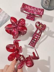 4 件套波西米亚勃艮第大理石蝴蝶结花朵方形发夹，适合海滩、春夏秋冬爪夹发饰女士度假装女士优雅发夹