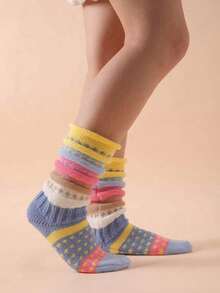 Striped Socks, Mid-Calf Socks For Indoor/Outdoor Casual Wear, Autumn/Winter, Cozy PYMS - 藍色 - 查看 4