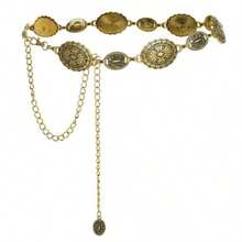 A Bohemian Retro Hippie Belt, Silver And Gold Colors Available, Fashionable Metal Waist Chain Women's Retro Popular Versatile Dress Decoration, Christmas Halloween Party Gift Summer, School Fall, Autumn, Halloween - 金色的 - 查看 6