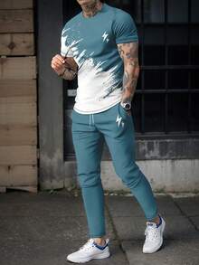Men's Printed Crew Neck Short Sleeve T-Shirt And Pants Set