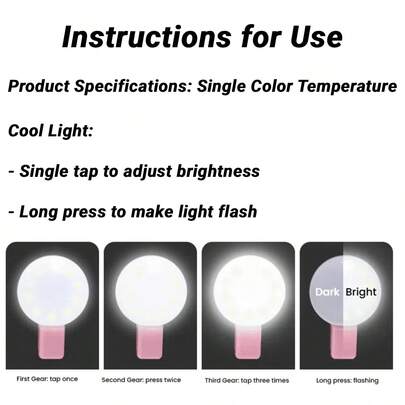 1pc Portable Mini Clip-On Selfie Light, LED Fill Light For Selfie, Phone Selfie Light, Round Selfie Light, Suitable For Phone And Computer, Can Be Used For Makeup, Zoom Meetings, Live Streaming, Vlog, Perfect Selfie And Video Calls, 150mAh Battery, Suitable For Selfie And Live Streaming, Portable Fill Light