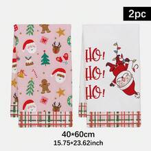 2 Stück Weihnachtsmann, Weihnachtsbaum, Kranz, Weihnachtsstrümpfe, Handschuhe, Rentier, Glocken, Sterne bedruckte Küchentücher, Geschirrtücher, Handtücher, Geschirrtücher, Heimdekoration, Küchendekoration, Kochen, Backen, Geschirrtücher, Reinigungsbedarf, geeignet für Restaurant, Küche, Feiertags-Dekoration und Geschenke, ganzjährig