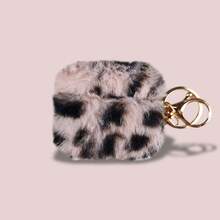 豹纹毛绒耳机壳适用于 Pro3，柔软无线蓝牙耳机保护套适用于 4 3 2 1 Pro Pro2 带钥匙扣保护壳