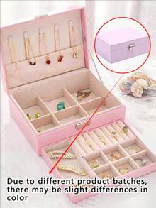 1个双层大容量首饰盒，便携式首饰收纳盒，礼品皮革首饰盒，浴室和办公桌抽屉收纳盒，可堆叠收纳盒，带抽屉的梳妆台首饰盒，适用于戒指、项链、手表、耳环、手镯 - 适合妇女节、下午茶、新年、情人节、生日、海滩度假、浴室、卧室等场合，大容量 - 彩色 - 查看 6