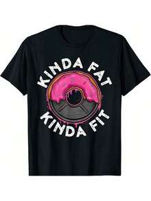 Men's Workout T-Shirt - Kinda Fat Kinda Fit Black Printed Short Sleeve Tee" - Black - View 1