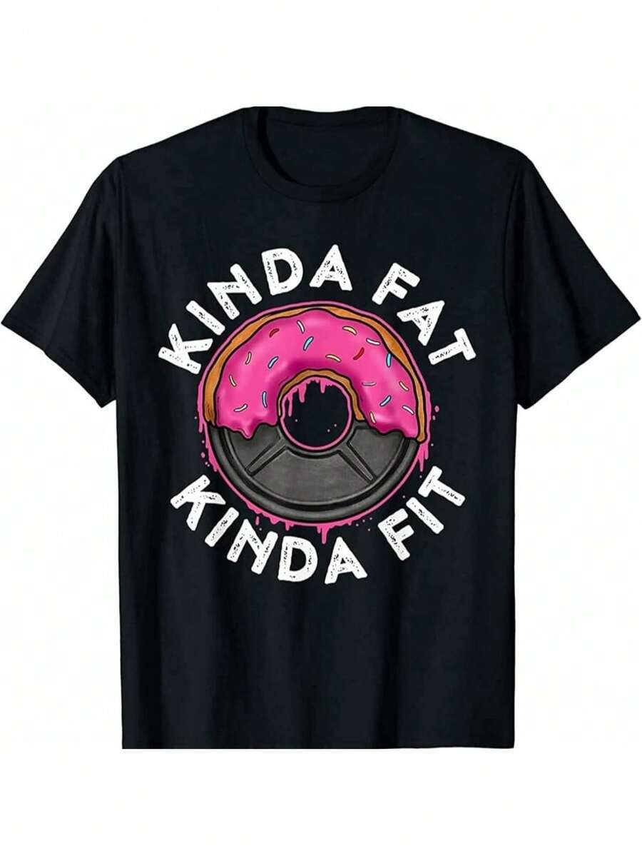 Men's Workout T-Shirt - Kinda Fat Kinda Fit Black Printed Short Sleeve Tee" - Black - View 1