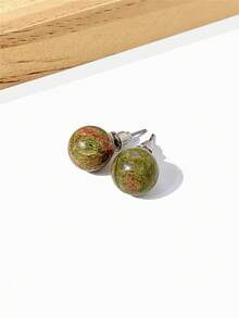 1 Pair 8mm Round Natural Stone Stud Earrings, Elegant & Fashionable Jewelry For Women - 8mm Natural Stone Earrings - View 29
