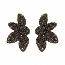 Mydear 1 对优雅奢华黑色全水钻花瓣花耳钉，适合女性日常、派对和活动佩戴 - 花朵 - 查看 15