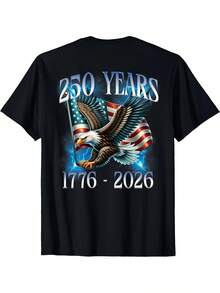 Camiseta conmemorativa del 250º aniversario de la independencia de los EE. UU. - 1776-2026, impresión de águila y bandera en la parte trasera, camiseta de manga corta unisex de ajuste holgado con fechas de 1776-2026, casual para el 4 de julio y celebración histórica - Negro - Ver 1