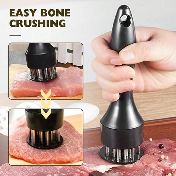 Meat Processing Stainless Steel Meat Tenderizer, Meat Tenderizer Tool Meat Tenderizer With 16 Stainless Steel Ultra Sharp Needle Blades Kitchen Gadgets For Chicken Steak Beef Meat Tenderizer (Black, 1Pcs) - Black - View 4