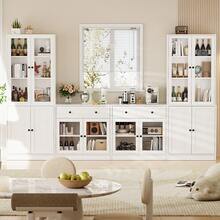 4Pcs Coffee Bar Cabinets With Microwave Stand,Coffee Bar Station With Ample Storage,2 Tall Pantry Storage Cabinets & 2 Sideboard Buffet Cabinets,Wooden Sideboard Hutch Buffet Cabinet With Shelves & Doors For Dining Room - 白色 - 查看 1