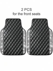 2件/3件/5件套亮面汽车脚垫 - 菱形绗缝皮革材质 | 防滑脚跟垫，防水 | 通用型，适用于轿车、SUV、卡车、轿车 | 女性及女孩的理想之选 - 款式A - 查看 16