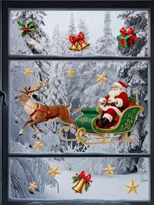 1/2/3PCS Festive Santa Claus & Reindeer Carriage Christmas Window Decal, 30x60cm - Double-Sided PVC Static Cling, Vibrant Holiday Decor For Living Room, Bedroom, Balcony, Or Window Display, Christmas Decoration.Perfect Christmas Gift For Lovers, Parents And Friends Christmas Decorations Christmas Decorations Home Room Decor Home Decor