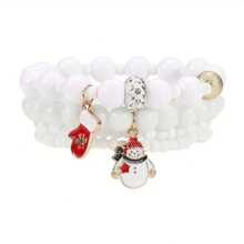 圣诞串饰手链 4 件套 - 可爱的节日圣诞老人、驯鹿、手套吊坠，带仿珍珠电镀时尚首饰，适合女性完美的圣诞礼物或节日庆祝配饰、节日珠宝配饰